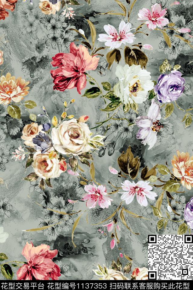 1807013-2.jpg - 1137353 - 数码花型 花卉 彩地花卉 - 数码印花花型 － 女装花型设计 － 瓦栏