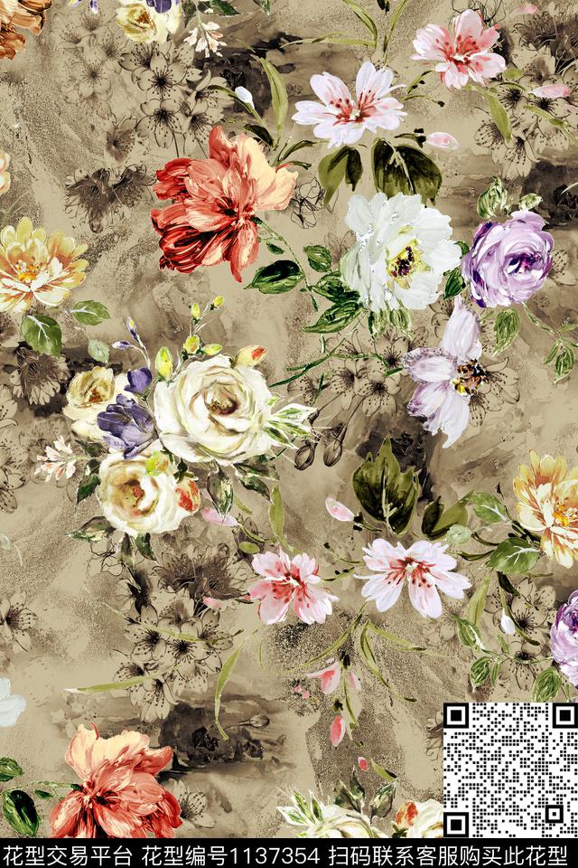 1807013-3.jpg - 1137354 - 数码花型 花卉 彩地花卉 - 数码印花花型 － 女装花型设计 － 瓦栏