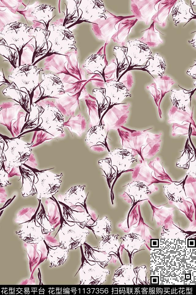 1806122.jpg - 1137356 - 数码花型 花卉 彩地花卉 - 数码印花花型 － 女装花型设计 － 瓦栏