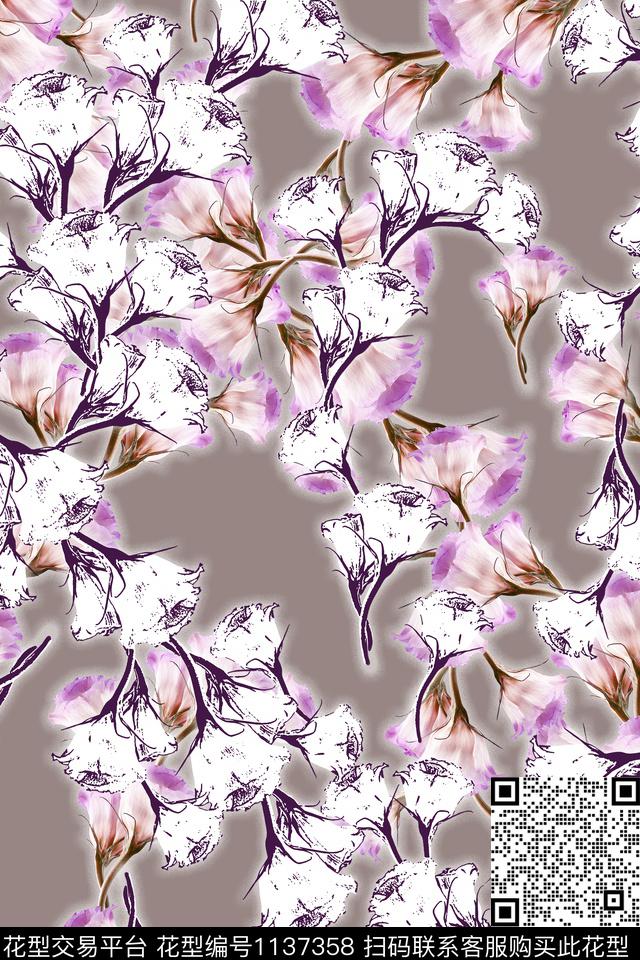 1806122-2.jpg - 1137358 - 数码花型 花卉 彩地花卉 - 数码印花花型 － 女装花型设计 － 瓦栏