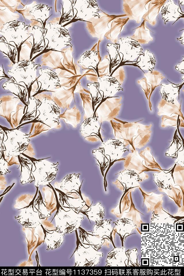 1806122-3.jpg - 1137359 - 数码花型 花卉 彩地花卉 - 数码印花花型 － 女装花型设计 － 瓦栏