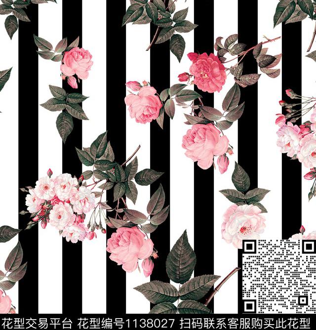 玫瑰条纹2.jpg - 1138027 - 条纹 大牌风 几何 - 数码印花花型 － 女装花型设计 － 瓦栏