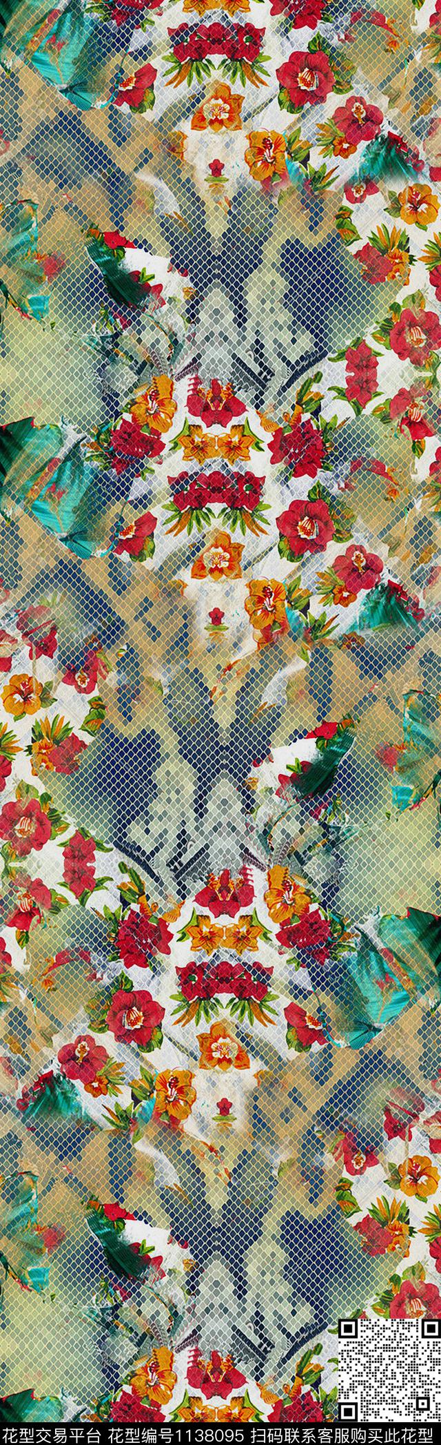 3-时尚花卉纹理组合长巾.jpg - 1138095 - 纹理 长巾 抽象 - 数码印花花型 － 长巾花型设计 － 瓦栏
