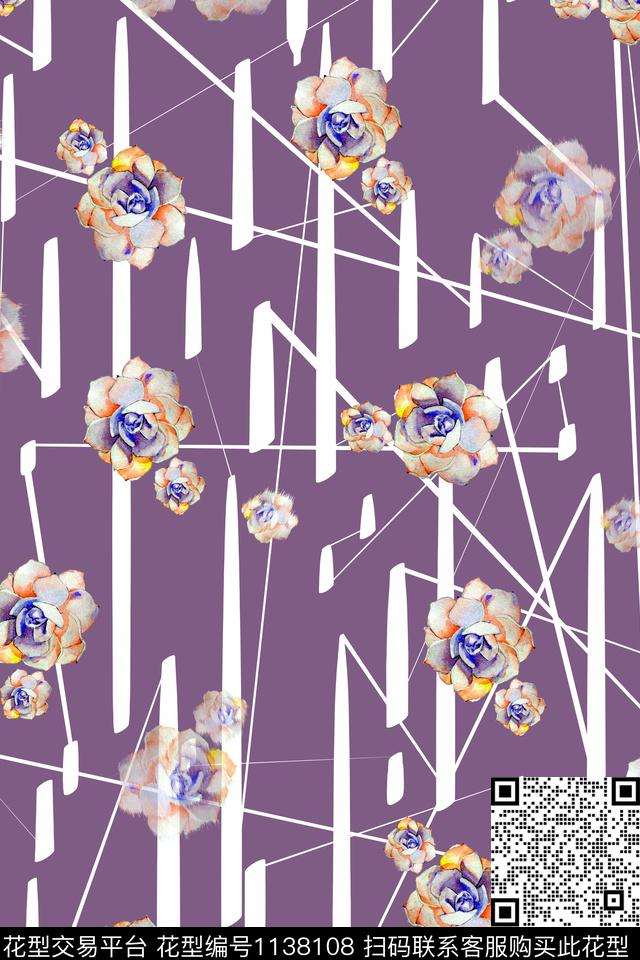 线条多肉女装数码印花花型下载（图片编号: 1138108） - 瓦栏（Walan）