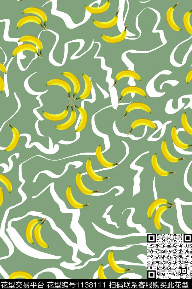 线条香蕉.jpg - 1138111 - 数码花型 男装 抽象 - 数码印花花型 － 男装花型设计 － 瓦栏