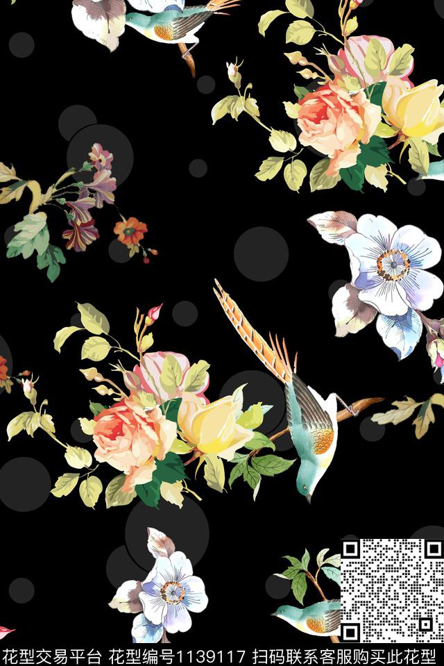 花鸟大牌风数码花型数码印花花型下载（图片编号: 1139117） - 瓦栏（Walan）