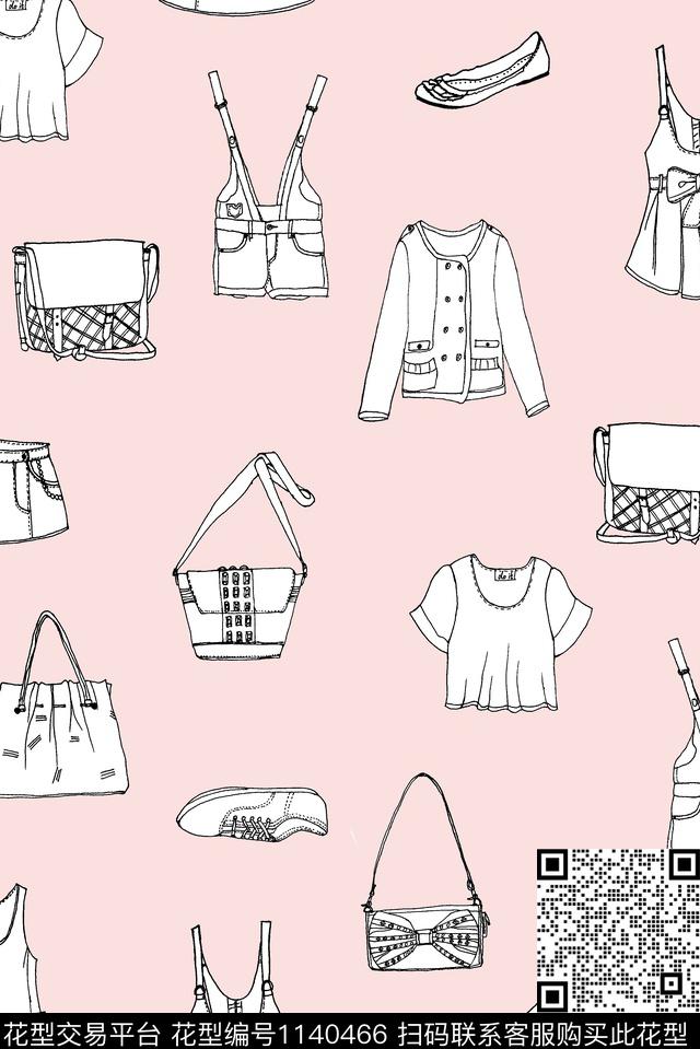 插画21.jpg - 1140466 - 手绘 粉色 连衣裙 - 数码印花花型 － 女装花型设计 － 瓦栏