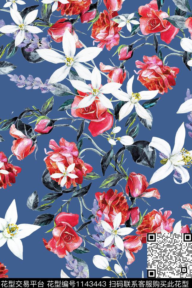 1811115.jpg - 1143443 - 数码花型 花卉 彩地花卉 - 数码印花花型 － 女装花型设计 － 瓦栏