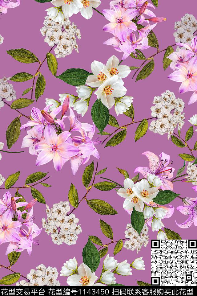 1811116-1.jpg - 1143450 - 数码花型 花卉 彩地花卉 - 数码印花花型 － 女装花型设计 － 瓦栏