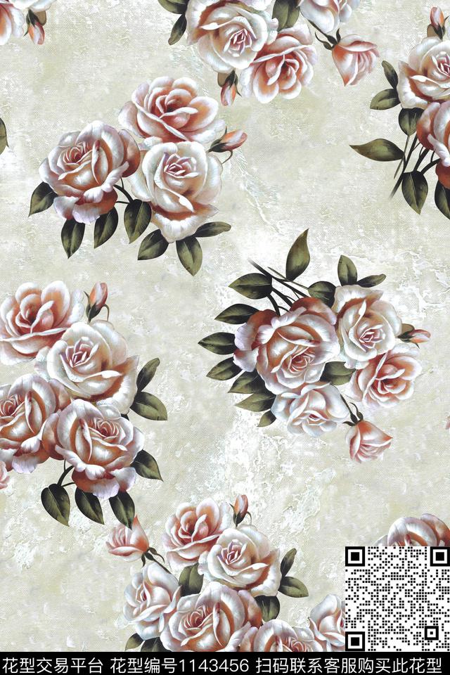 玫瑰花-分层.jpg - 1143456 - 数码花型 花卉 1/2接 - 数码印花花型 － 女装花型设计 － 瓦栏