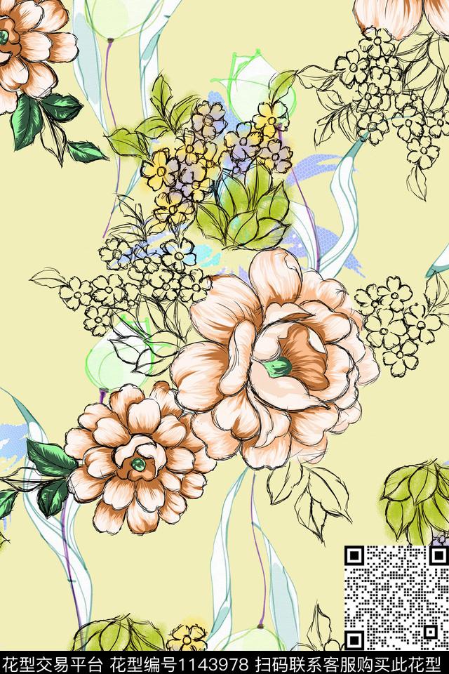 57-1.jpg - 1143978 - 大牌风 数码花型 花卉 - 数码印花花型 － 女装花型设计 － 瓦栏