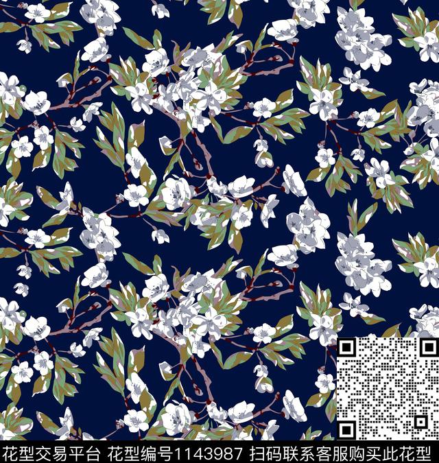 秋冬花型绿植树叶花卉传统印花花型下载（图片编号: 1143987） - 瓦栏（Walan）