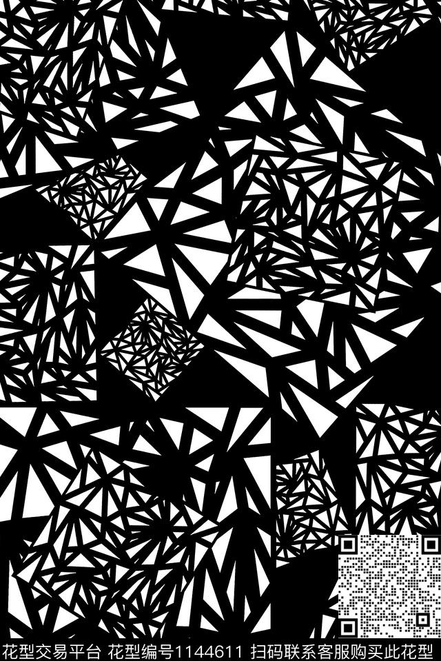 Y17M406-2.jpg - 1144611 - 几何男装 三角形 黑白系列 - 传统印花花型 － 男装花型设计 － 瓦栏