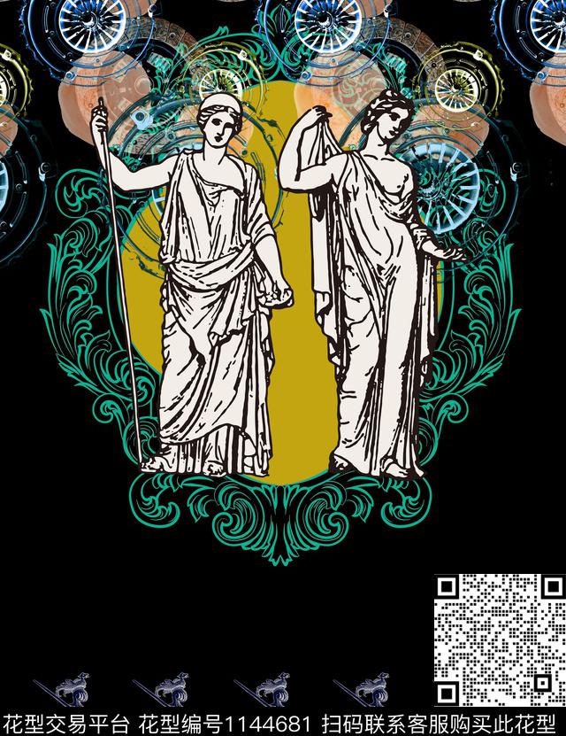 欧式古典女神士兵纹样.jpg - 1144681 - 古典花纹 抽象 几何 - 数码印花花型 － 女装花型设计 － 瓦栏