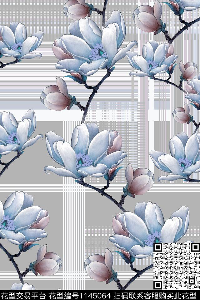H12.jpg - 1145064 - 满版散花 手绘花卉 玉兰花 - 传统印花花型 － 女装花型设计 － 瓦栏