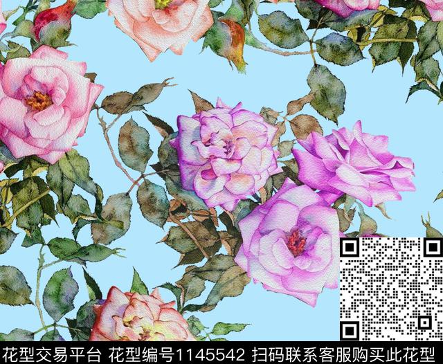 zj-057.jpg - 1145542 - 水彩花卉 花卉 玫瑰花 - 数码印花花型 － 女装花型设计 － 瓦栏