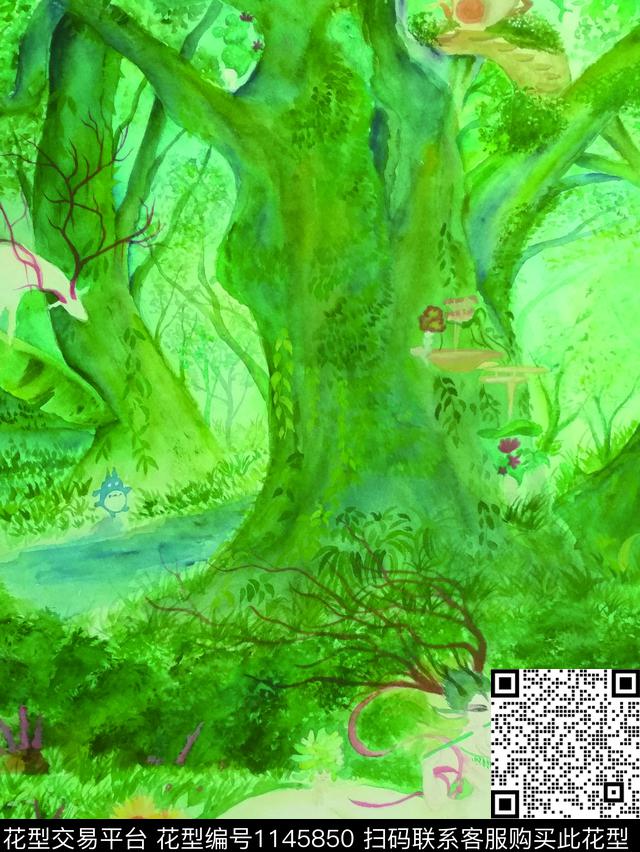 手绘花卉大牌风绿植树叶传统印花花型下载（图片编号: 1145850） - 瓦栏（Walan）