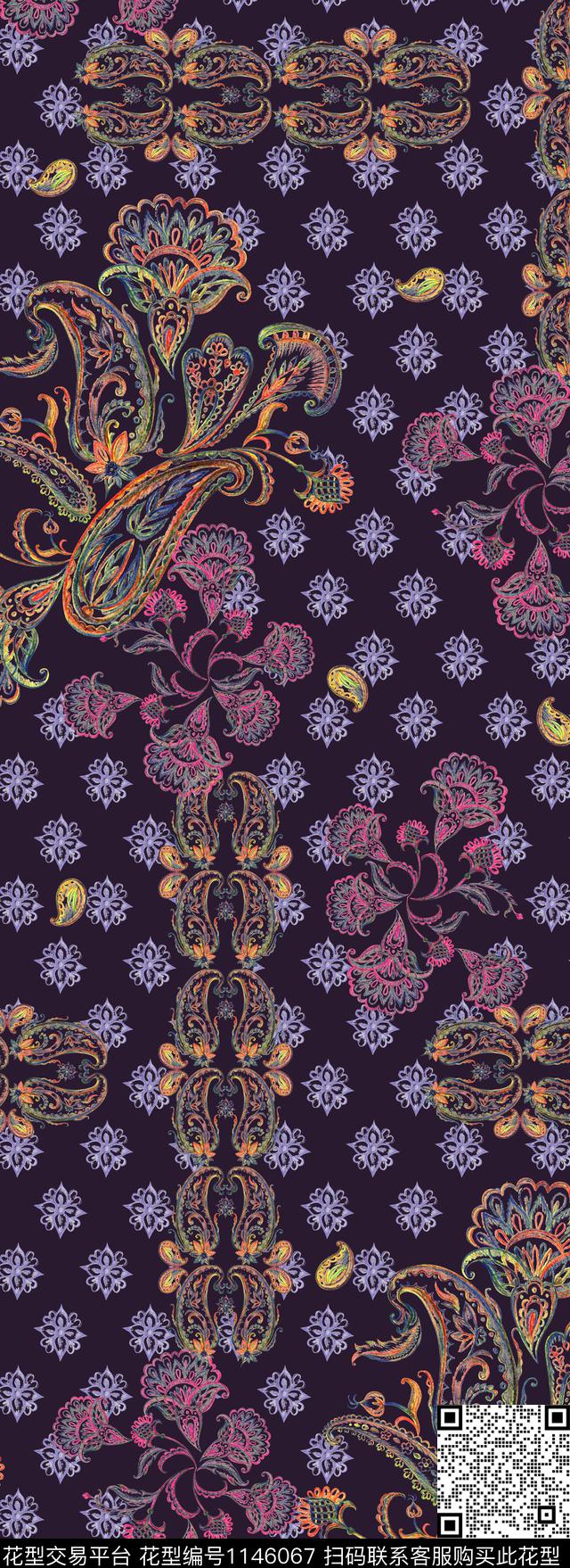 181117佩兹利回路紫色.jpg - 1146067 - 佩斯利 休闲 民族风 - 数码印花花型 － 女装花型设计 － 瓦栏