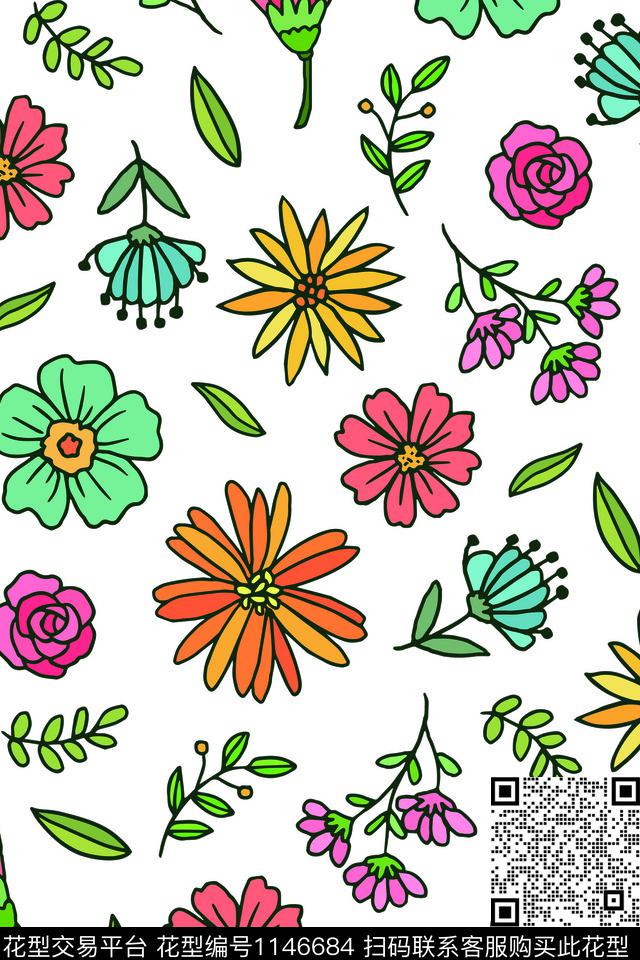 18111901-1.jpg - 1146684 - 可爱 抽象花卉 简笔画 - 数码印花花型 － 童装花型设计 － 瓦栏