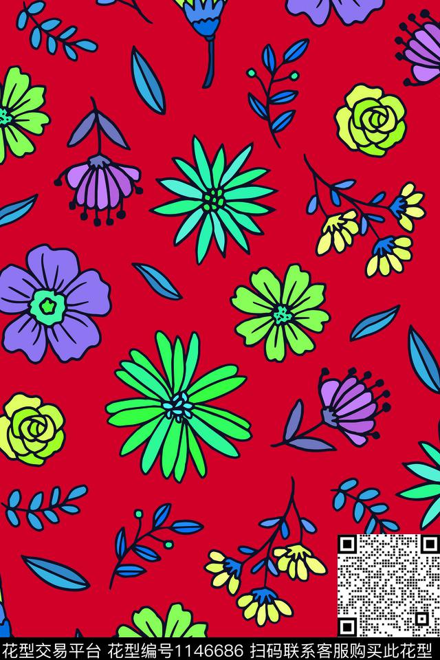 18111901-2.jpg - 1146686 - 可爱 抽象花卉 简笔画 - 数码印花花型 － 童装花型设计 － 瓦栏