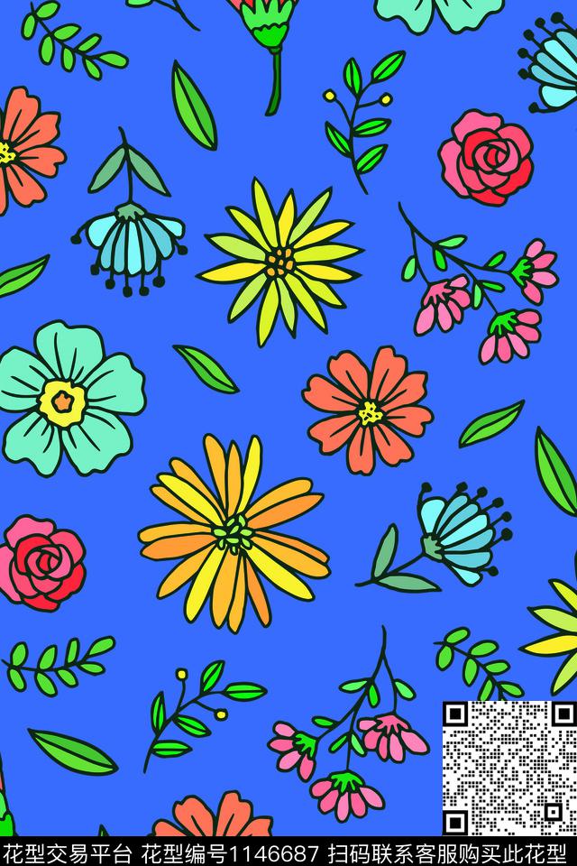18111901-3.jpg - 1146687 - 可爱 抽象花卉 简笔画 - 数码印花花型 － 童装花型设计 － 瓦栏