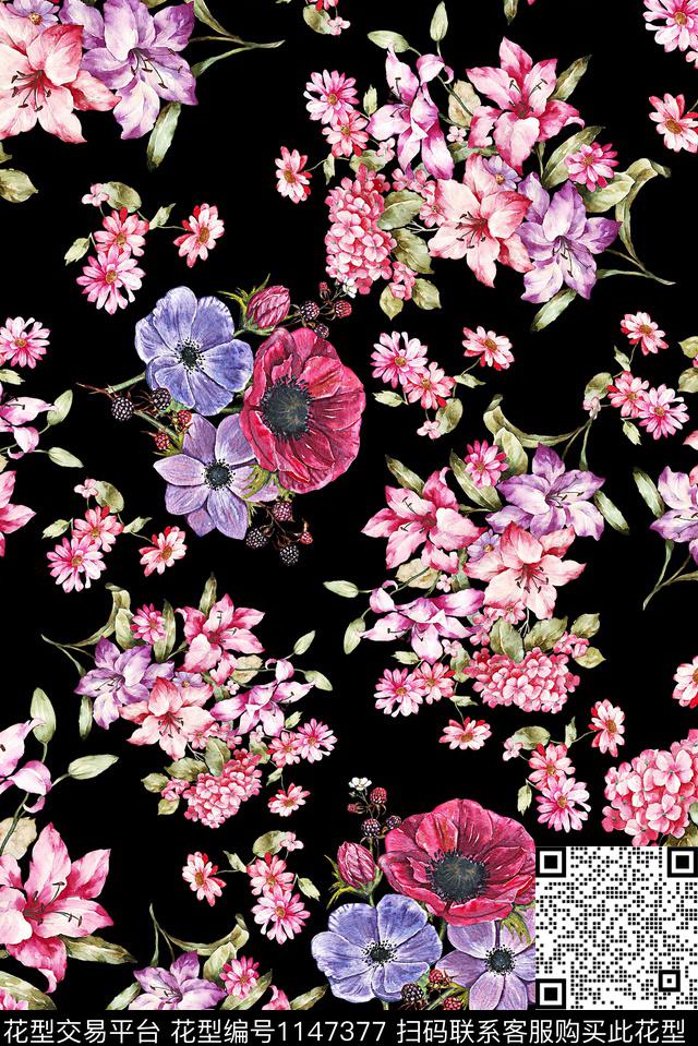 18085.jpg - 1147377 - 手绘花卉 女装 大花 - 数码印花花型 － 女装花型设计 － 瓦栏