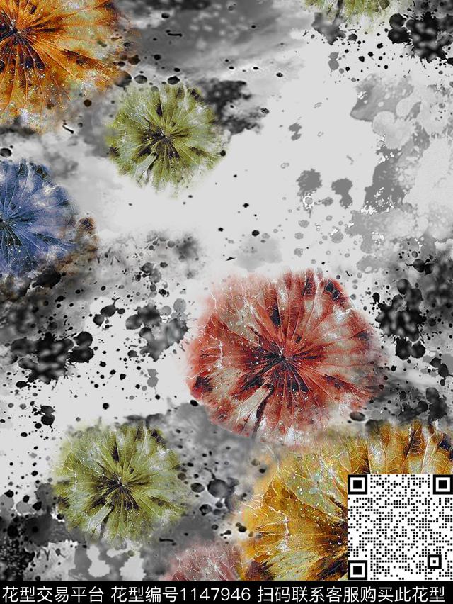 水墨底花卉11.22.jpg - 1147946 - 花卉 中国 新颖 - 数码印花花型 － 女装花型设计 － 瓦栏