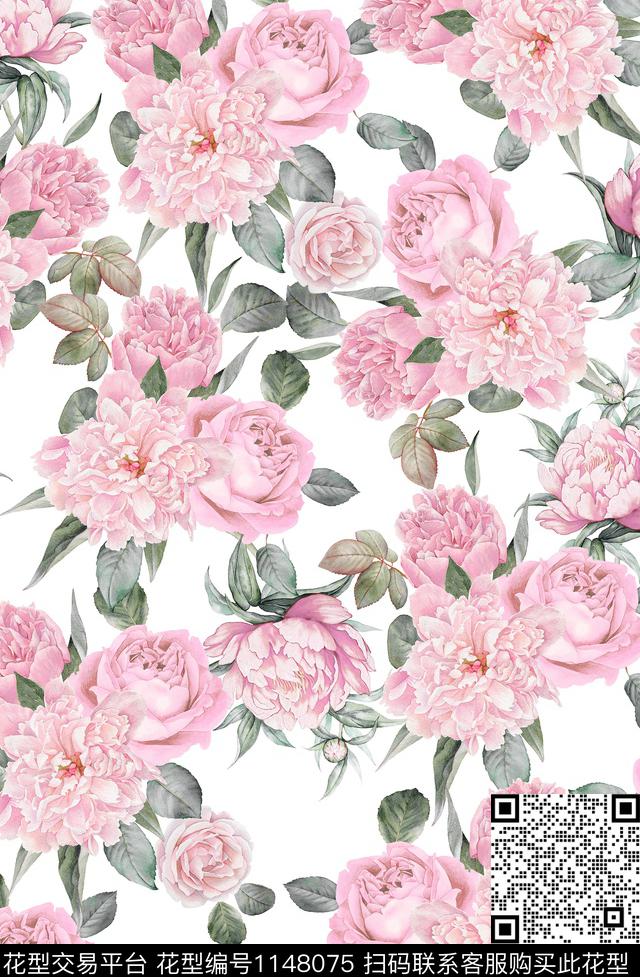 QJ181111.jpg - 1148075 - 大牌风 花卉 2019年春夏 - 传统印花花型 － 女装花型设计 － 瓦栏