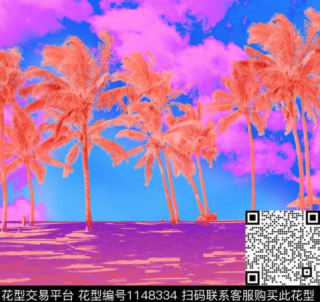00915.jpg - 1148334 - 数码花型 椰子树 风景景观 - 数码印花花型 － 泳装花型设计 － 瓦栏