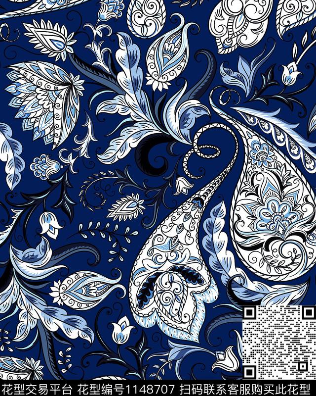 181125P蓝色.jpg - 1148707 - 佩斯利 休闲 民族风 - 传统印花花型 － 女装花型设计 － 瓦栏
