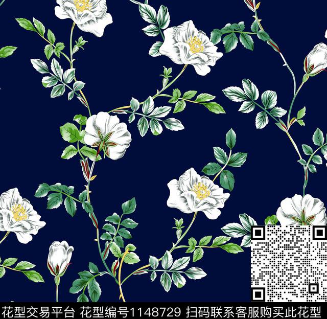 秋冬花型满版散花大牌风传统印花花型下载（图片编号: 1148729） - 瓦栏（Walan）