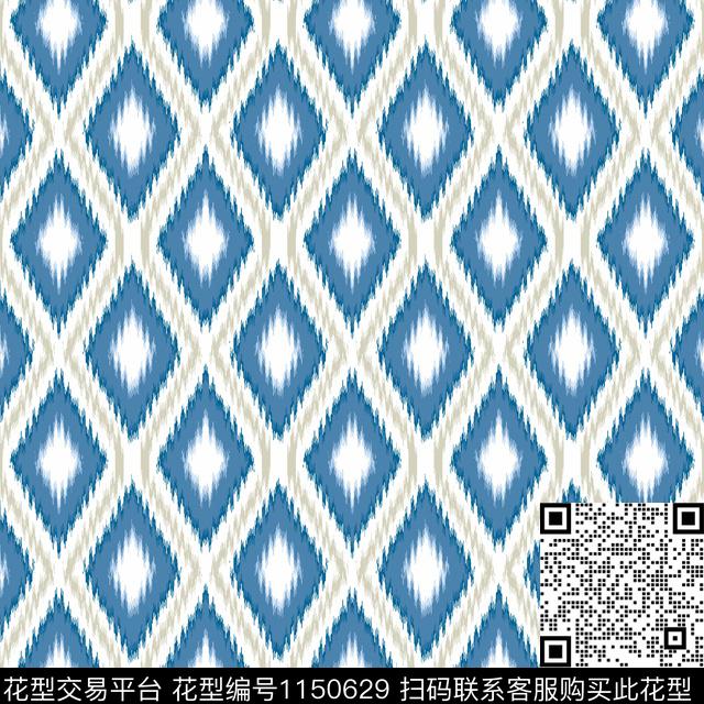 ikat 菱形.jpg - 1150629 - 家纺 菱形 沙发布 - 传统印花花型 － 沙发布花型设计 － 瓦栏