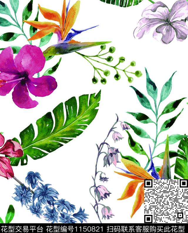 1144-1.jpg - 1150821 - 大牌风 热带花型 花卉 - 数码印花花型 － 女装花型设计 － 瓦栏
