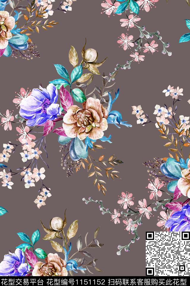 YuA8k008-f.jpg - 1151152 - 风格化花卉 水彩花卉 小碎花 - 传统印花花型 － 女装花型设计 － 瓦栏