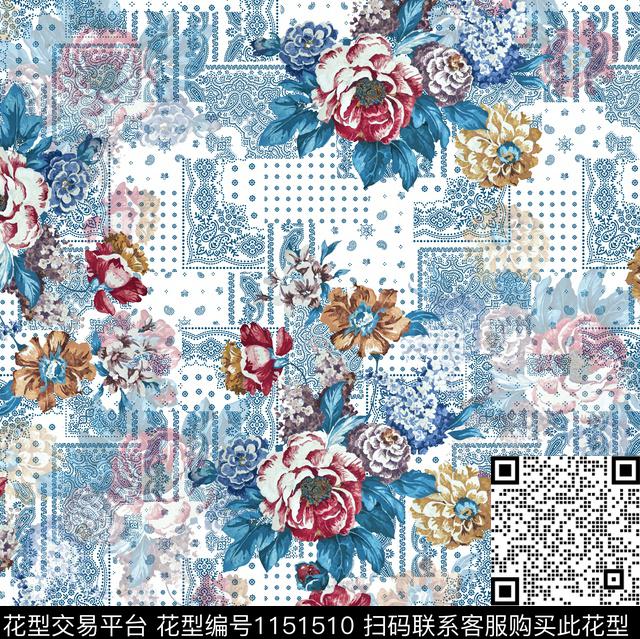 中国风数码花型佩斯利数码印花花型下载（图片编号: 1151510） - 瓦栏（Walan）