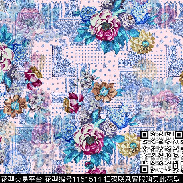中国风数码花型佩斯利数码印花花型下载（图片编号: 1151514） - 瓦栏（Walan）