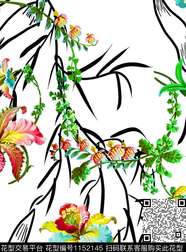 植物花卉大牌风数码印花花型下载（图片编号: 1152145） - 瓦栏（Walan）