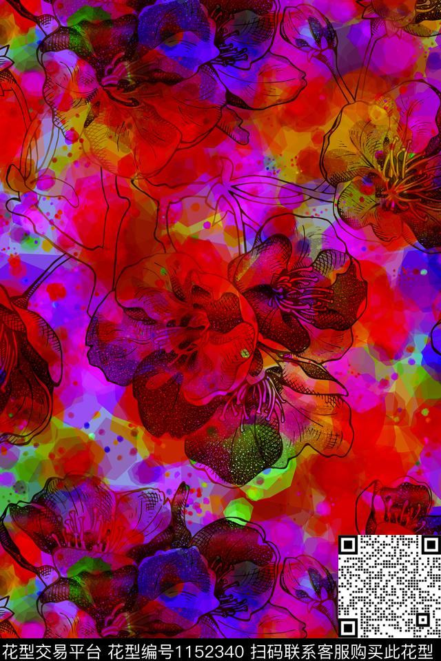 whw-0170.jpg - 1152340 - 定位花 数码花型 花卉 - 数码印花花型 － 女装花型设计 － 瓦栏