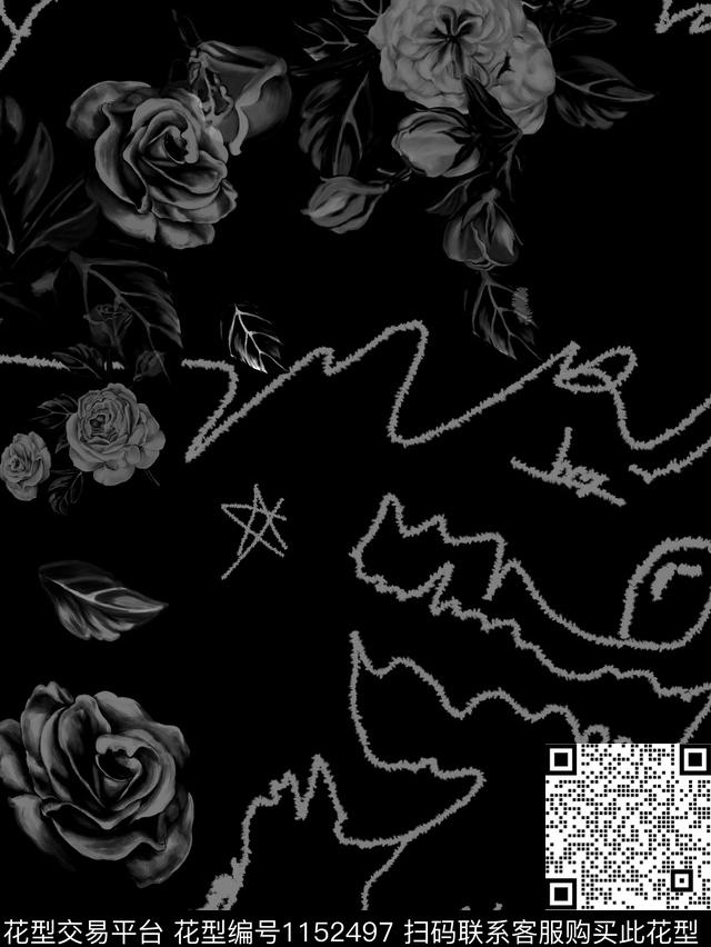 134.jpg - 1152497 - 手绘 黑白花型 几何创意线条 - 数码印花花型 － 男装花型设计 － 瓦栏