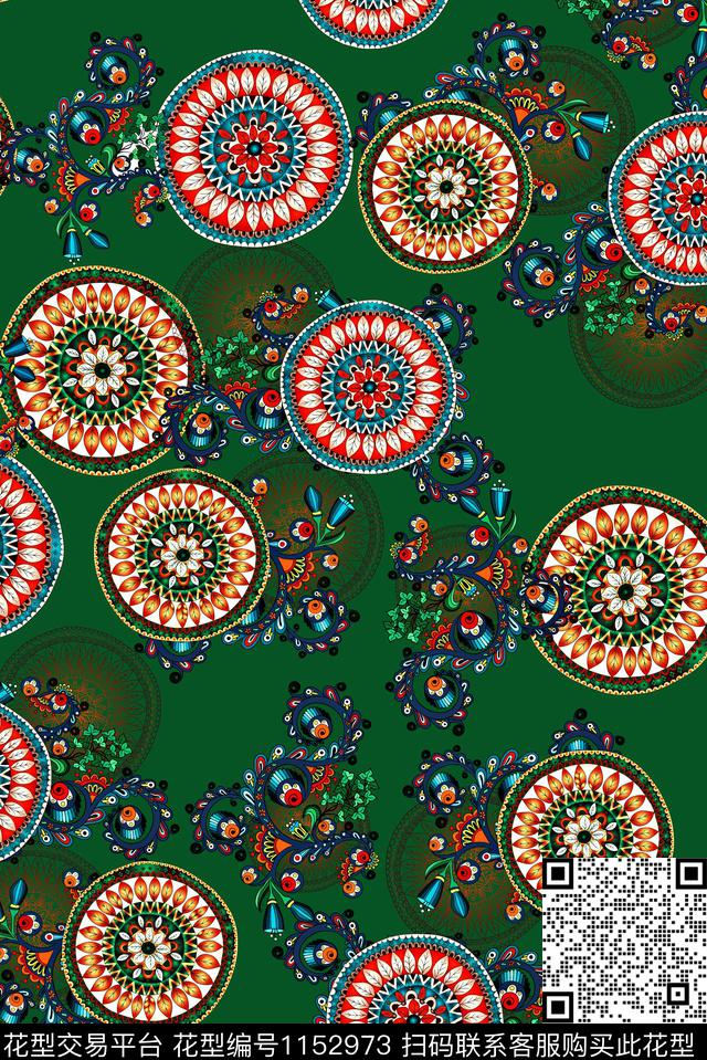 圈圈 绿.jpg - 1152973 - 大牌风 中国 几何 - 数码印花花型 － 女装花型设计 － 瓦栏