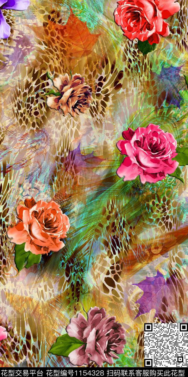GHY18120105.jpg - 1154328 - 水彩花卉 豹纹 花卉 - 数码印花花型 － 女装花型设计 － 瓦栏
