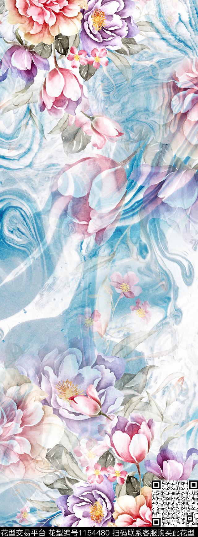 花卉围巾百合数码印花花型下载（图片编号: 1154480） - 瓦栏（Walan）