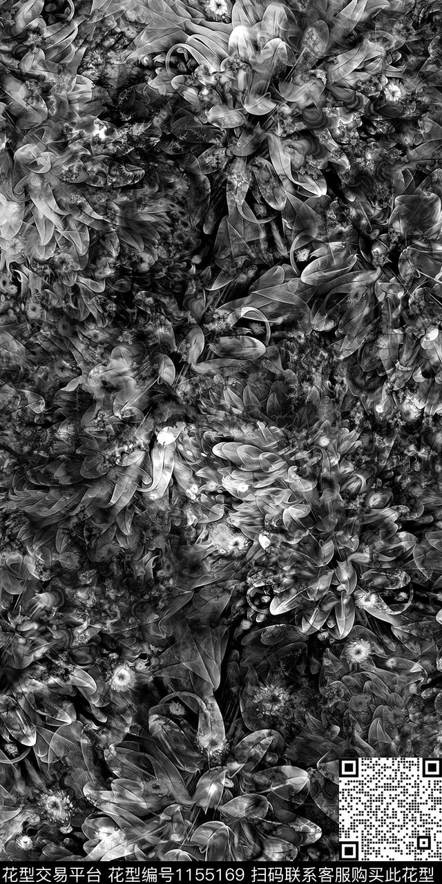 GHY18120117-黑白.jpg - 1155169 - 印花 动物纹 黑底花卉 - 传统印花花型 － 男装花型设计 － 瓦栏