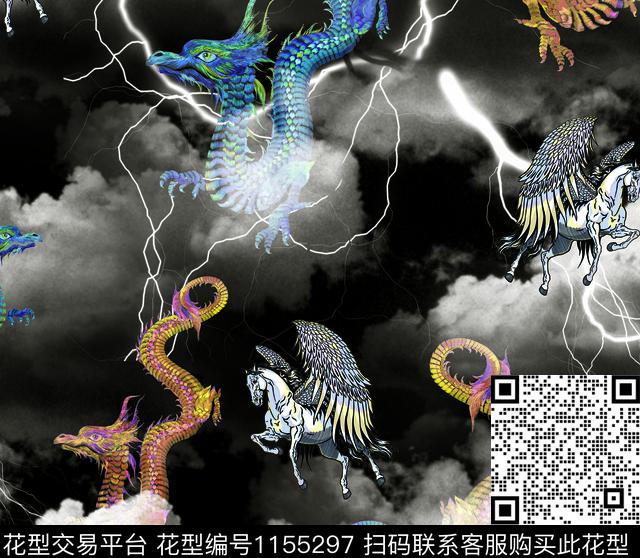 Z0177-1.jpg - 1155297 - 闪电 天空 马 - 数码印花花型 － 男装花型设计 － 瓦栏