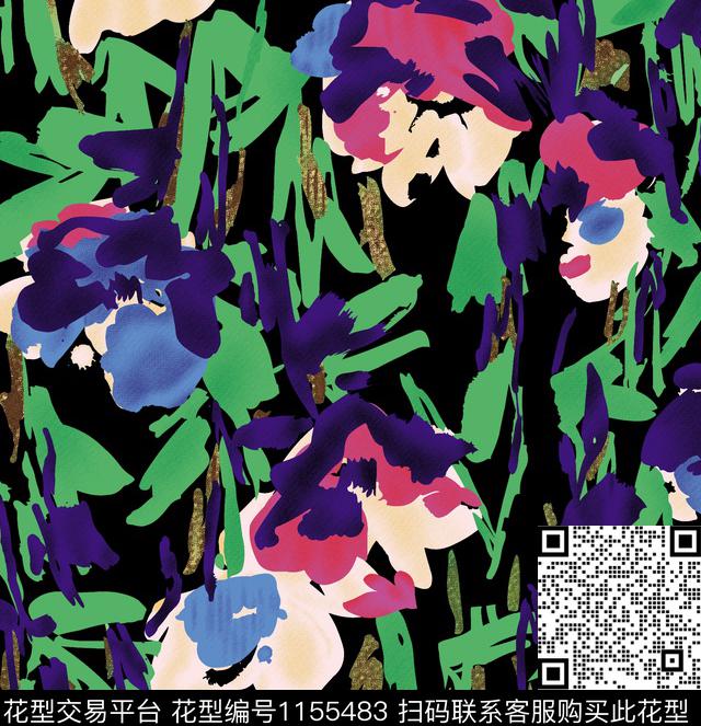 大牌风抽象花卉数码花型数码印花花型下载（图片编号: 1155483） - 瓦栏（Walan）