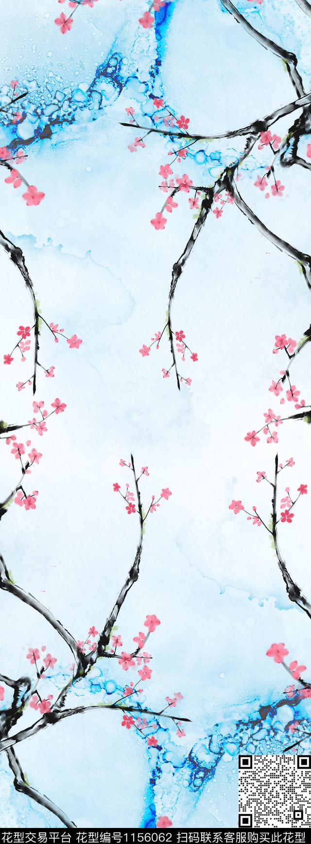 梅花围巾写意数码印花花型下载（图片编号: 1156062） - 瓦栏（Walan）