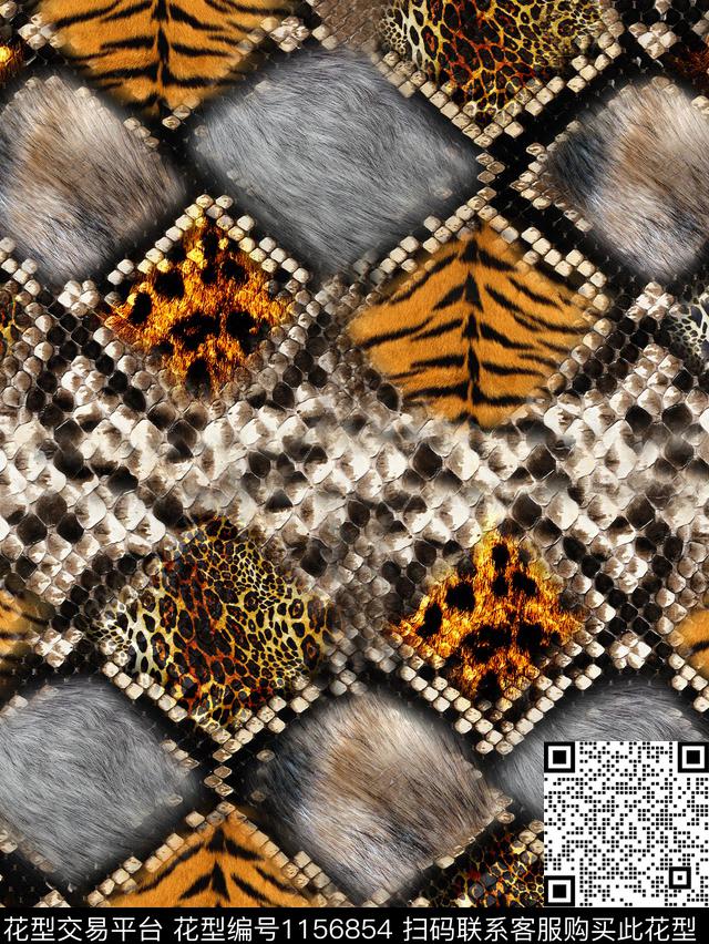 蛇皮 12.11.jpg - 1156854 - 混合拼接 动物纹 皮毛 - 数码印花花型 － 女装花型设计 － 瓦栏