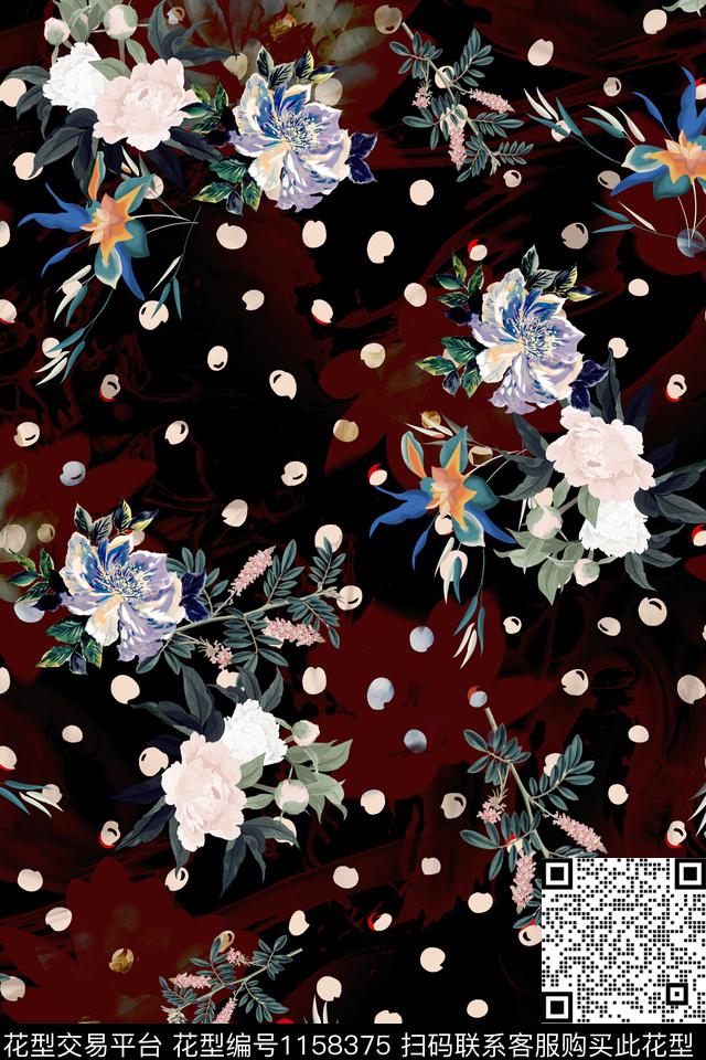 抽象花卉花卉波点数码印花花型下载（图片编号: 1158375） - 瓦栏（Walan）
