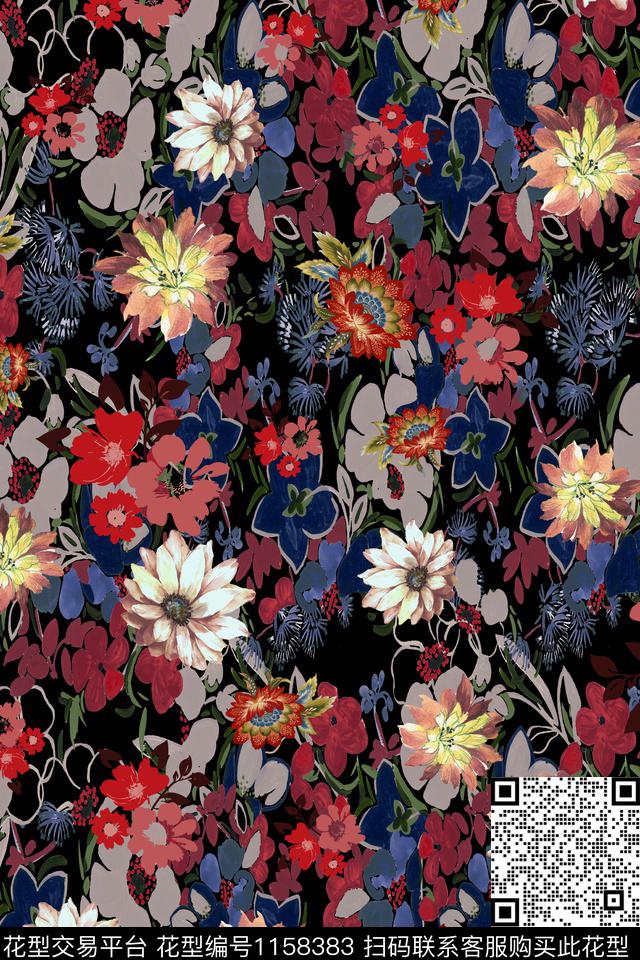 抽象花卉数码花型花卉组合数码印花花型下载（图片编号: 1158383） - 瓦栏（Walan）