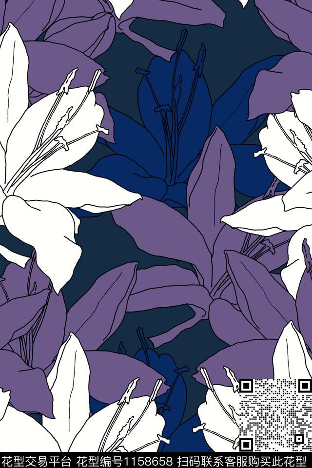 花瓣百合女装传统印花花型下载（图片编号: 1158658） - 瓦栏（Walan）